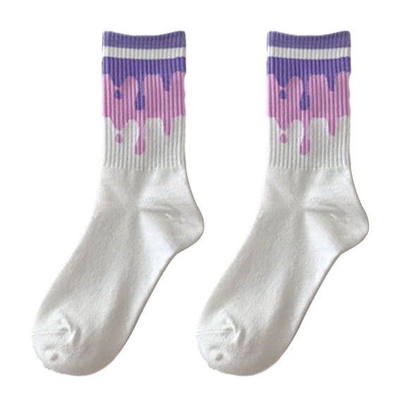 vnanda Four Seasons Women Socks 1 Pair Mid-calf Socks Korean Heart Embroidery Kawaii Hop Color Matching Anti-slip Soft No Odor Sweat Absorption Lady Four