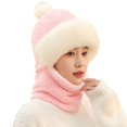 thumbnail image 1 of vnanda Hat Scarf Combo Women's Winter Beanie Hat with Scarf Knitted Windproof Padded Thickened Cycling Integrated Hat Scarf Cold Weather Hat, 1 of 8