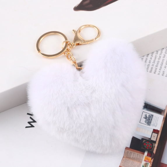 vnanda Lightweight Keychain Plush Love Heart Keychain Soft Fluffy Lightweight Key Ring Holder for Girls Handbag Backpack Decoration Pendant Birthday Gift