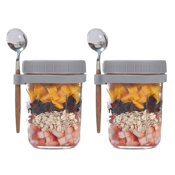 vnanda Lunch Box Oatmeal Cups 2 Pcs 350ml Oatmeal Cup Glass Containers with Lids Spoons Airtight Breakfast Meal Prep Container for Overnight Oats Yogurt