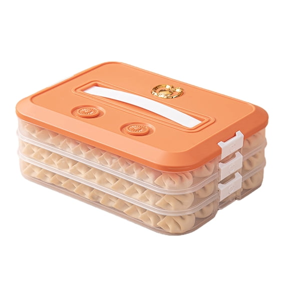 vnanda Odor-free Food Container Dumpling Storage Box Multi-layered Capacity Portable Handle Airtight Lid Non-sticky Refrigerator Food Wonton Container Holder