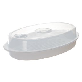 vnanda Practical Fish Cooking Tool Steamed Fish Plate with Transparent Cover Microwaveable Fish Steamer Pan Cooking Dish for Home Kitchen