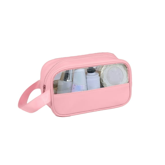 vnanda Pvc Makeup Bag Capacity Cosmetic Bag Waterproof Pvc Portable Handle Zipper Dustproof Multifunctional Travel Toiletry Makeup Pouch Organizer Case