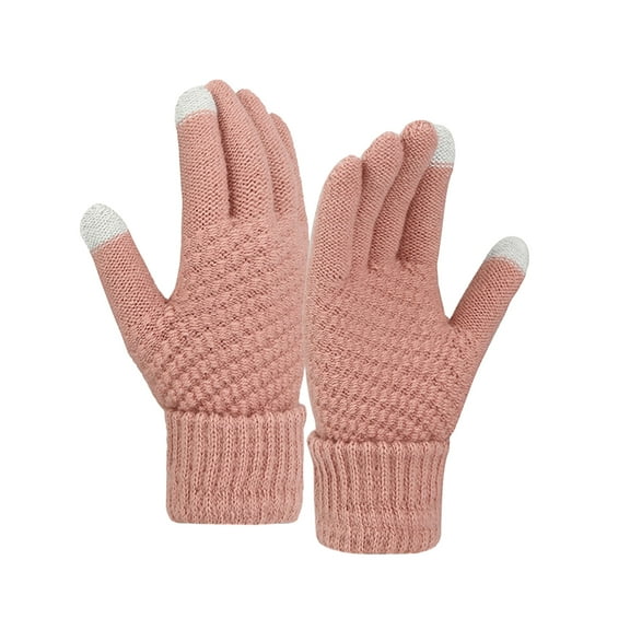 vnanda Soft Gloves Women's Winter Gloves Windproof Plush Knitted Color Matching Elastic Warm Five Fingers Anti slip Soft Cozy Regular Fit