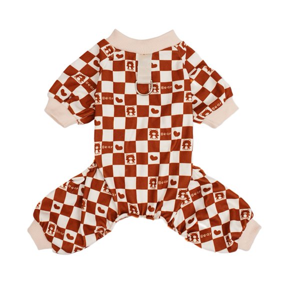vnanda Soft Thick Pet Jumpsuit Pet Jumpsuit with Checkerboard Bear Pattern Soft Comfortable Four-legged Dog Clothes with Traction Ring for Outdoor Walks