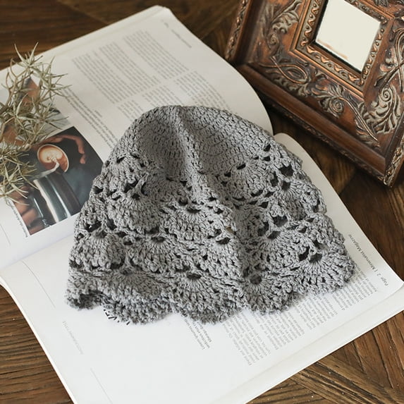 vnanda Solid Color Knitted Jacquard Hat Women's Knitted Jacquard Hat Soft Breathable Elastic Beanie with Hollow Out Lace Design Ladies Elastic Hat