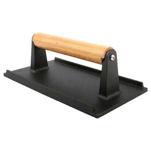 vnanda Touch Meat Press Handle Cast Iron Meat Press with Wooden Handle Even Heat Transfer for Healthy Cooking Fat Removal Heavy Duty for Grilling for Frying