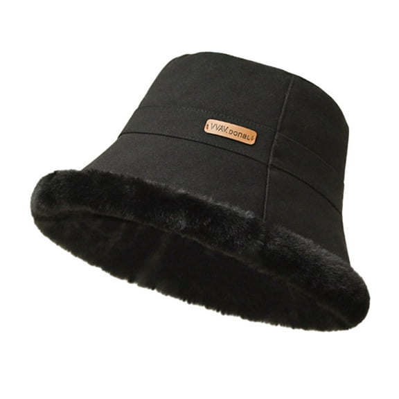 vnanda Warm Hat Unisex Winter Hat with Faux Rex Rabbit Fur Windproof Basin Ear Protection Warm Cozy Velvet Bucket for Outdoor Activities Faux Rex Rabbit Fur