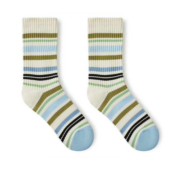 vnanda Wear-resistant Socks Women Winter Socks Mid-tube Vintage Striped Color Matching High Elasticity Anti-slip Soft Breathable Sweat Absorption Shockproof