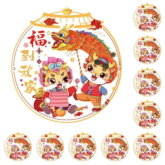 vnanda Window Sticker with Dragons 10pcs Exquisite Chinese Dragon Window Stickers for Spring Festival Decorations Bright Colored Window Sticker