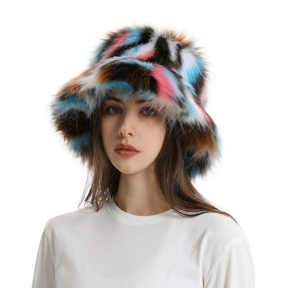 vnanda Women Fisherman Hat Winter Women's Fuzzy Bucket Hat Windproof Ultra-thick Super Soft Non-fading Ear Protection Faux Fur Fisherman Hat Faux Fur Hat
