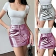 thumbnail image 1 of vnanda Women High Waist Skirt Women Skirt High Waist Faux Leather Button Zipper Closure Soft Short Glossy Pockets Slim Fit Club Party Mini Skirt Faux Leather, 1 of 9
