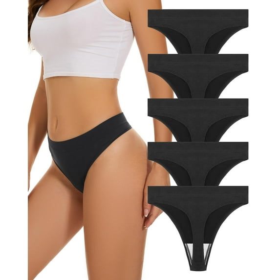voenxe High Waisted Seamless Women Underwear Thong,No Show Lady Breathable Tanga Panty,5Pack,XS-XXL