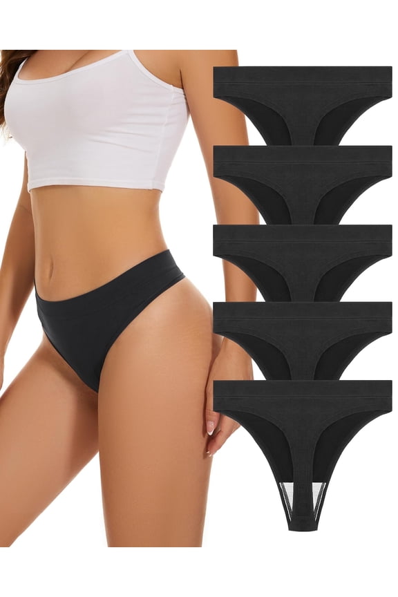 High Waisted Seamless Women Underwear Thong,No Show Lady Breathable Tanga Panty,5Pack,XS-XXL