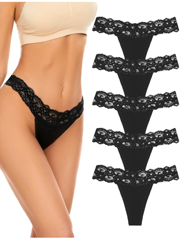 Seamless Lace Thongs for Women No Show Thong Underwear,Soft Comfort Panty,Tanga,5-Pack,XS-XXL