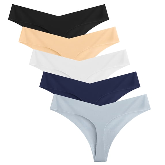 voenxe Seamless Women Thongs,No Show Ladies Underwear,Invisible Comfy Spandex Soft Panties,Low Rise for Gym,Workout,5 Pack
