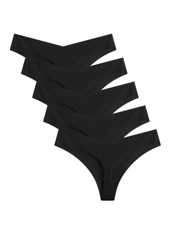 Seamless Women Thongs,No Show Ladies Underwear,Invisible Comfy Spandex Soft Panties,Low Rise for Gym,Workout,5 Pack