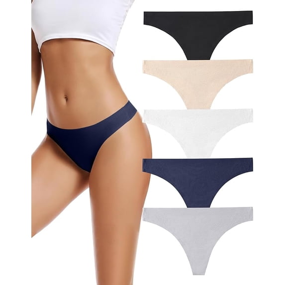 VOENXE Seamless Women Underwear Thongs,No Show Ladies Thong,Breathable Soft Panties,5-Pack