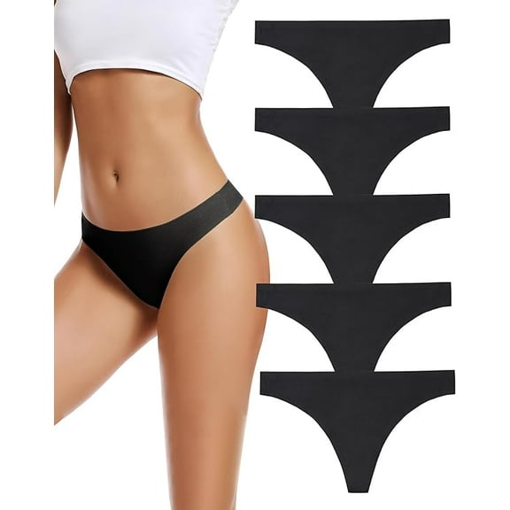 VOENXE Seamless Women Underwear Thongs,No Show Ladies Thong,Breathable Soft Panties,5-Pack