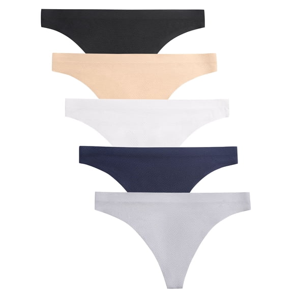 VOENXE Seamless Women Underwear Thongs,No Show Ladies Thong,Breathable Soft Panties,5-Pack