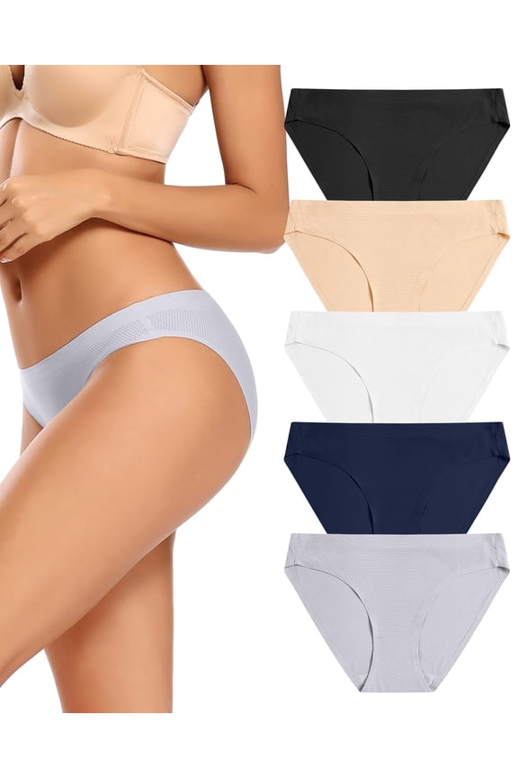 Women Bikini Underwear,Seamless Breathable Ladies Panties,No Show Soft Briefs 5-Pack,XS-XXL