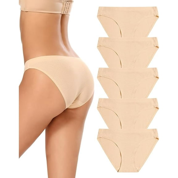 VOENXE Women Bikini Underwear,Seamless Breathable Ladies Panties,No Show Soft Briefs 5-Pack,XS-XXL
