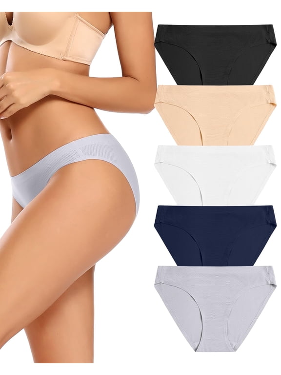 Women Bikini Underwear,Seamless Breathable Ladies Panties,No Show Soft Briefs 5-Pack,XS-XXL