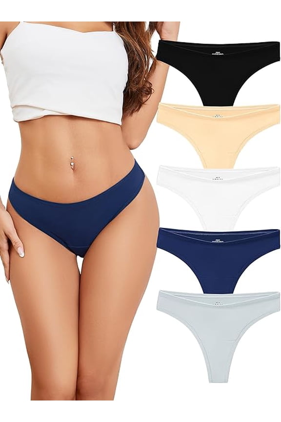 Women Cotton Thongs Underwear,Breathable Soft Panties,Ladies Workout Undies Comfortable,Athletic Tangas Stretch 5 Pack