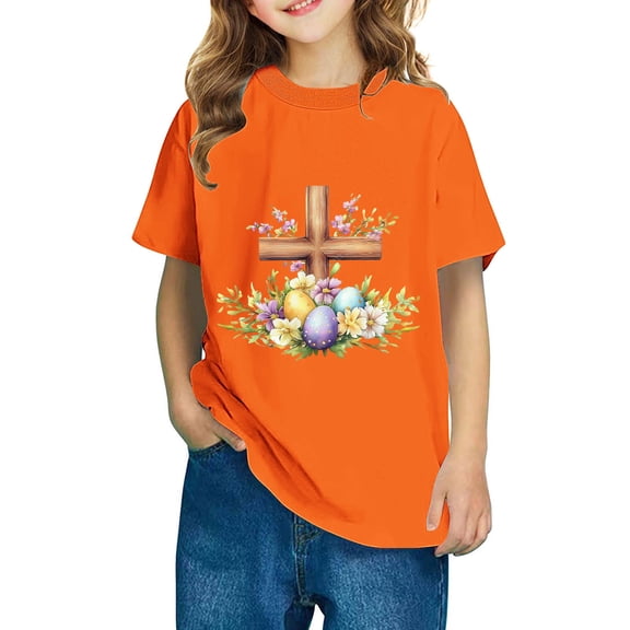 vokkrv Boy Girl's Easter Print Graphic Tees Short Sleeve Short Sleeve Summer T Shirt Tops Orange 3 Years