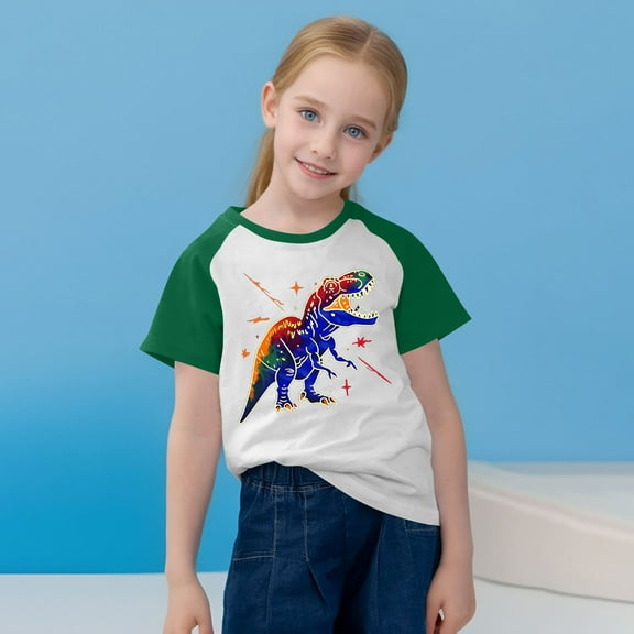 vokkrv Dinosaur Print T shirt For Toddler Kids Boys Girls Cute Round Neck Print Short Sleeve Tops Green 3 Years