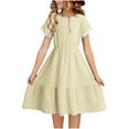 thumbnail image 1 of vokkrv Girl Spring Summer Dresses Short Sleeve Cotton A Line Ruffles School Dress for 6-14 Years Kids Beige 13-14 Years, 1 of 6