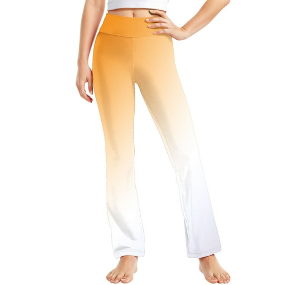 vokkrv Girl's Flare Leggings High Waisted Yoga Pants Bootcut Dance Casual Pants Activewear Kids Bell Bottoms Orange 6-7 Years