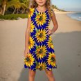 thumbnail image 1 of vokkrv Girls Cotton Floral Dress Ruffle Short Sleeve Summer Party Dress for Kids 5-14Y Dark Blue 7-8 Years, 1 of 7