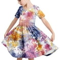thumbnail image 1 of vokkrv Girls Cotton Short Sleeve Dresses Formal Dress Sleeve Tiered Swing A-Line Cute Midi Casual Sundress Multicolor B 11-12 Years, 1 of 5