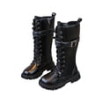 thumbnail image 1 of vokkrv Girls Lace Up Riding Boots Mid Calf Riding Leather Non Slip Knee High Boots Fashion Comfortable Round Toe Low Heel Cute Soft Goth Non Slip Ankle Booties, 1 of 7
