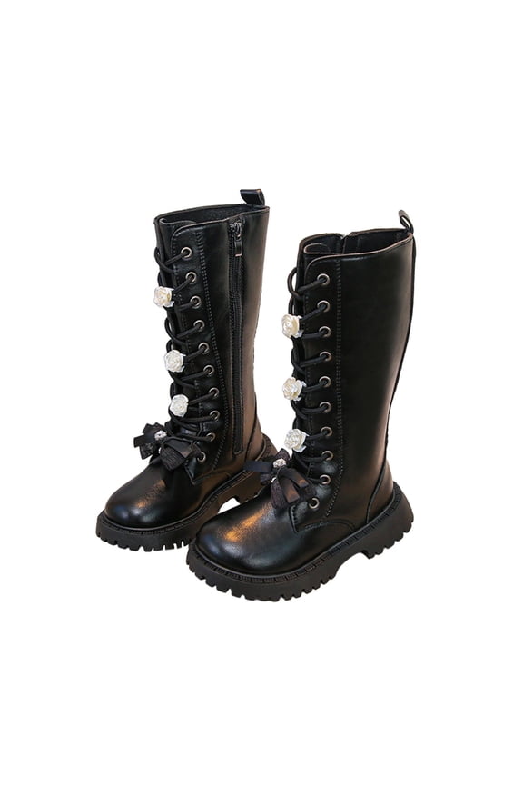 Girls Lace Up Riding Cute Soft Boots Knee High Side Zipper Boots PU Leather Side Zipper Steampunk Gothic Boot