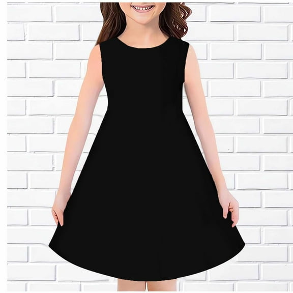 vokkrv Girls Short Sleeve Dress Kids Summer Clothes Flutter Hem Sundress Outfit 4-13 Years Black 11-12 Years