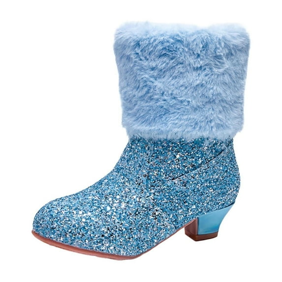 vokkrv Girls Winter Low Heels Warm Boots Glitter Rhinestone Bowknot Princess Boots