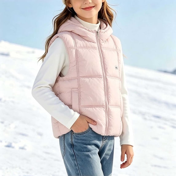 vokkrv Kids Sleeveless Zip Up Hooded Vest Jacket, Waistcoat Warm Outerwear, Windproof Casual Layering Coat for Boys Girls Winter Outdoor Pink 3-4 Years