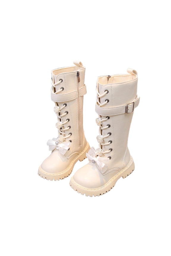 Lace Up Riding Boots Girls Mid Calf Cute Soft Boots PU Leather Side Zipper Punk Goth Boot Non Slip Toddler Winter Shoes