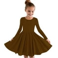 thumbnail image 1 of vokkrv Long Sleeve Girls Dress Toddler Fall Dresses Skater Twirl Cotton A-Line Dress for School Casual Holiday Brown 5-6 Years, 1 of 5