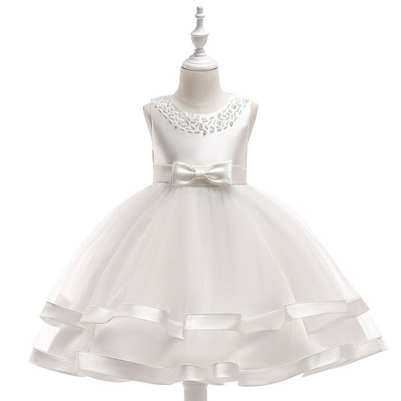 vokkrv Toddler Girls Tulle Dress Rainbow Tutu Birthday Princess Dresses Formal Photo Shoot Outfit Summer Clothes 3-8T White 7-8 Years