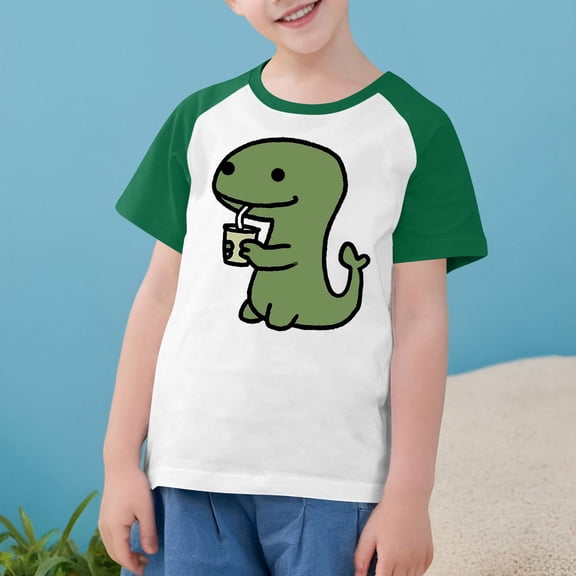 vokkrv Toddler Kids Boys Girls Dinosaur Print T shirt Cute Round Neck Print Short Sleeve Tops Green 9 Years