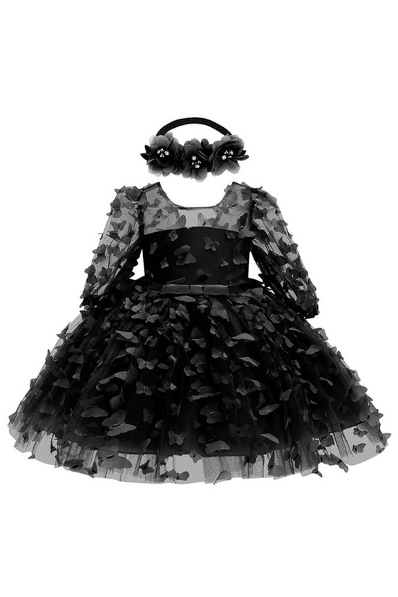 Toddler Tutu Dress Little Girls Fluffy Summer Dresses Casual Party Tulle Sundress for Kids Black 12-18 Months