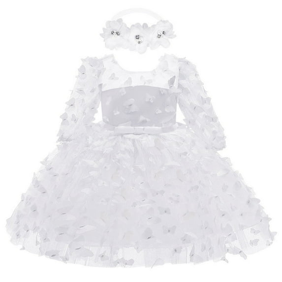 vokkrv Toddler Tutu Dress Little Girls Fluffy Summer Dresses Casual Party Tulle Sundress for Kids White 18-24 Months