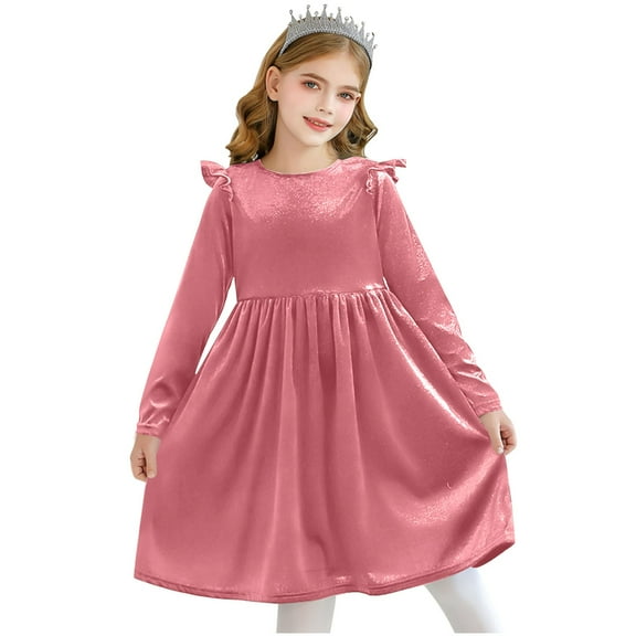 vokkrv Toddler Tutu Dresses Little Girls Velvet Tulle Fall Winter Long Sleeve Ruffle Holiday Party Dress 0-12 Y Pink 9-10 Years