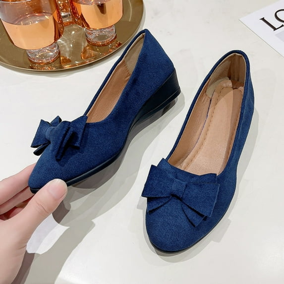 vokkrv Women Round Toe Flats Comfortable Fashion Ballet Flat Shoes for Women Dressy Slip-ons Loafers Blue 6