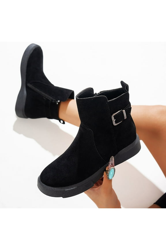 Women's Ankle Boots Low Heel Casual Boot Round Toe Zipper Booties for Women Black 9