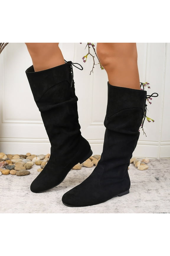 Women's Boots Flat Booties Casual Long Boots Comfortable Walking Boots for Women Black 7.5