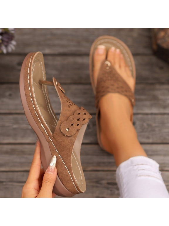 Women's Orthotic Cushion Flip Flops Recovery Walking Sandals with Arch Support Summer Comfortable Slip On Flip Flops for Womans Brown 8.5